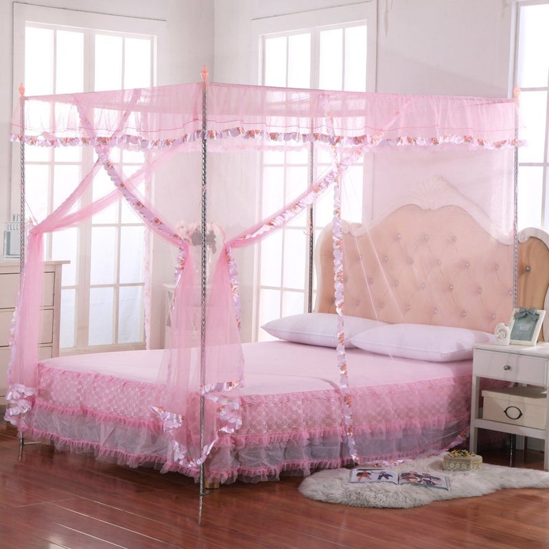 JQWUPUP Twin Canopy Bed Curtains - 4 Corner Canopy for Beds, Bed Canopy for Girls Adults, Bedroom Decor (Twin Size, Pink) - Image 2